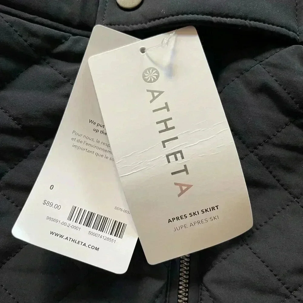 Athleta Apres Ski skirt quilted black zip up